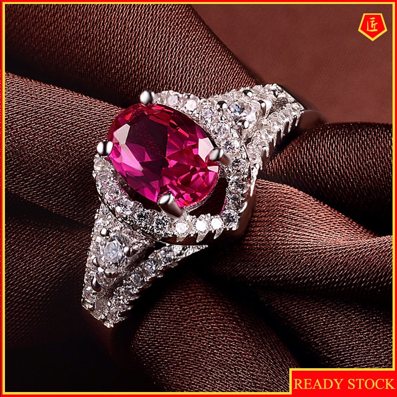 [Ready Stock] S925 Silver Red Diamond Ring Korean Style Temperament