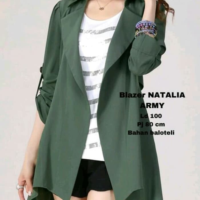 Sale 035 BLAZER FORMAL WANITA HIJAU ARMY/ HITAM NATALIA BRICA ThevaStore