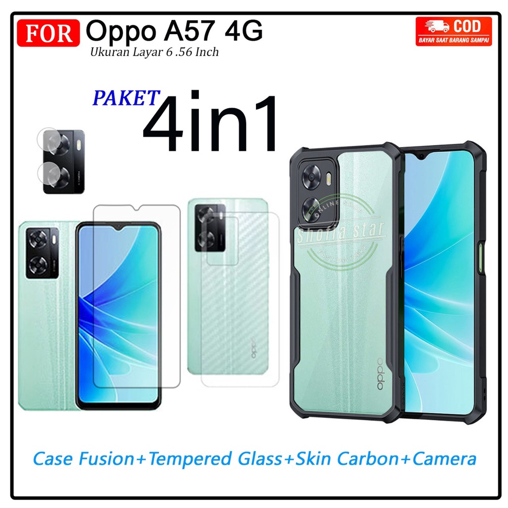 PAKET 4IN1 CASE OPPO A57 4G A74 4G/5G A95 4G/5G A54 A53 A55 4G A76 A96 A36  SOFTCASE SHOCKPROOF TRANSPARAN CAMERA PROTECT CASING