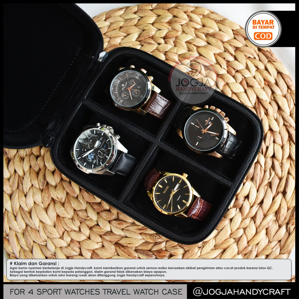 4 Slots Travel Watch Box Jumbo Resleting / Tempat Jam tangan / Kotak Jam Tangan  / Box Jam