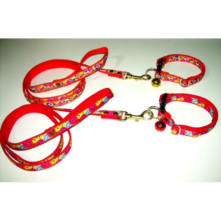 Kalung  Anjing dan Kucing Motif + Lonceng dan Tali penuntun 1.5CM