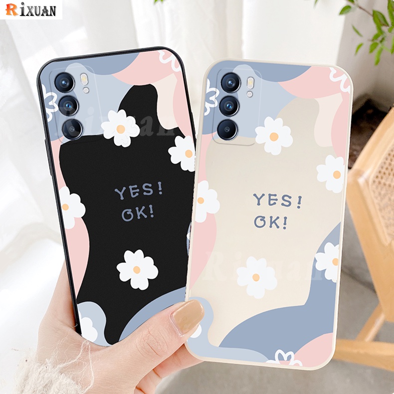 Fashion Daisy Soft Case for OPPO A57 2022 A16 A15 A54 A15S A5S A3S A5S A12 A53 2020 A1K F9 Reno 6 Reno 6Z Realme 8i C25 C25S C11 C12 5 5i 6i C20 Keep Smiling Chrysanthemum YES OK Pattern Soft Silicone Matte Phone Cover Rixuan