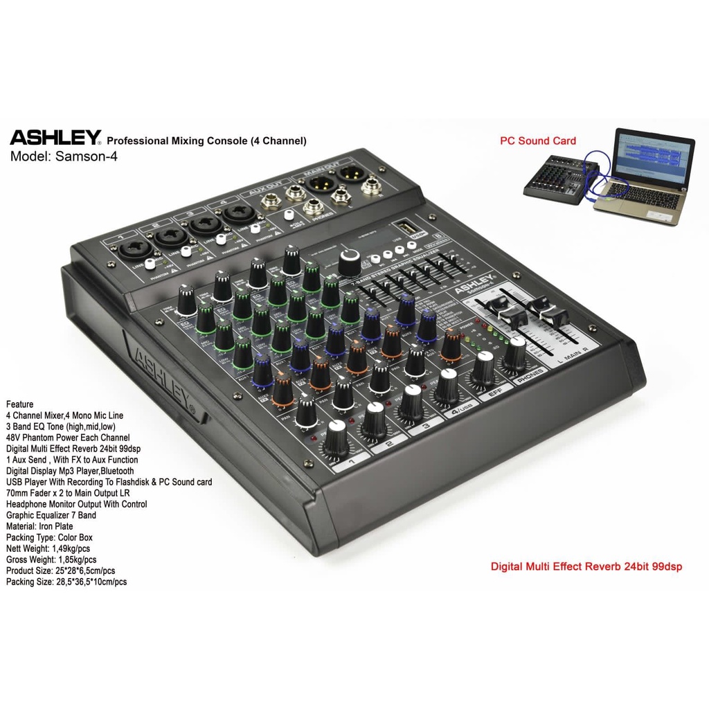 Mixer Ashley 4ch Samson 4/samson4 original Bluetooth - Soundcard