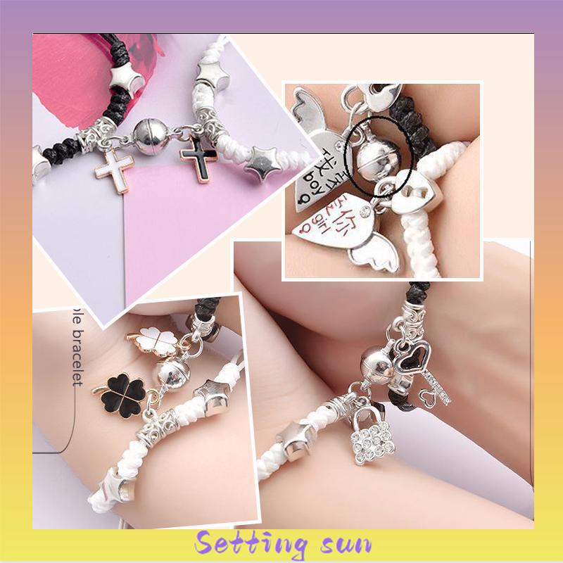 2 Pcs Fashion Magnet Gelang Palang Berbentuk Hati Kunci Gelang Wanita Pria Pasangan Perhiasan Aksesoris TN