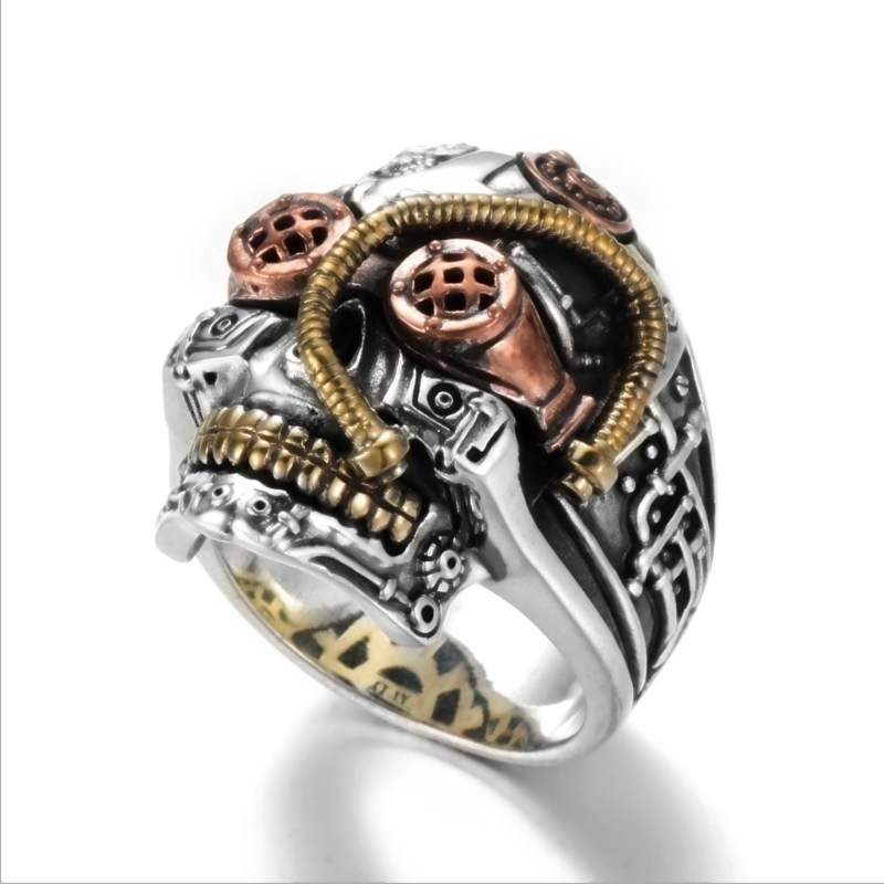 SEUSUK  Cincin Motif Tengkorak Warna Emas Gaya Steampunk Gothic untuk Pria / Wanita