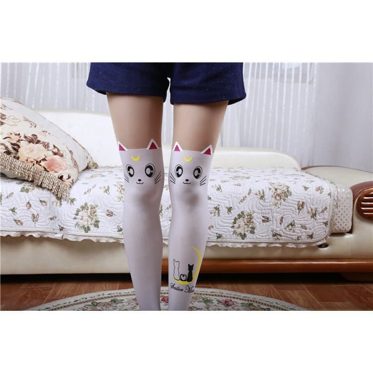 PH-12 pantyhose stocking black cat kucing hitam sailor moon legging - Hitam