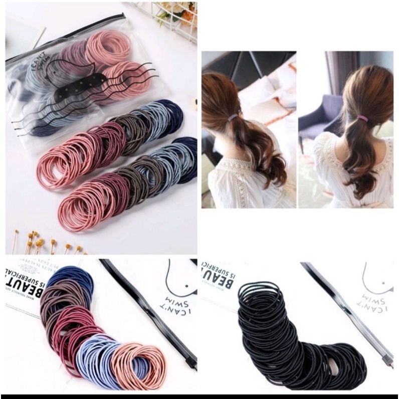 KARET RAMBUT KOREA + POUCH / KARET RAMBUT MODEL KOREA