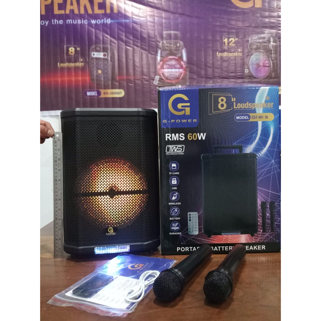 G-Power GST 881 3k Speaker Portable 8 Inch Free 2 Microphone Wireless Garansi Resmi