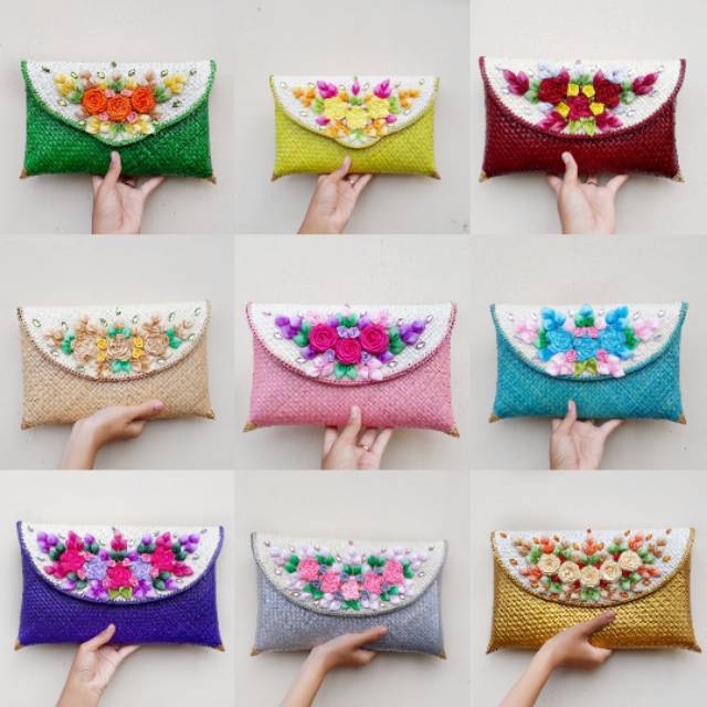 tas anyam pandan bunga size L besar