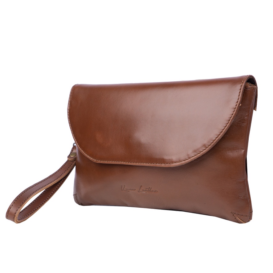 Kenes Leather Clutch Tas Tangan Wanita Kulit Asli Oval Pullup - Free Gravir Nama