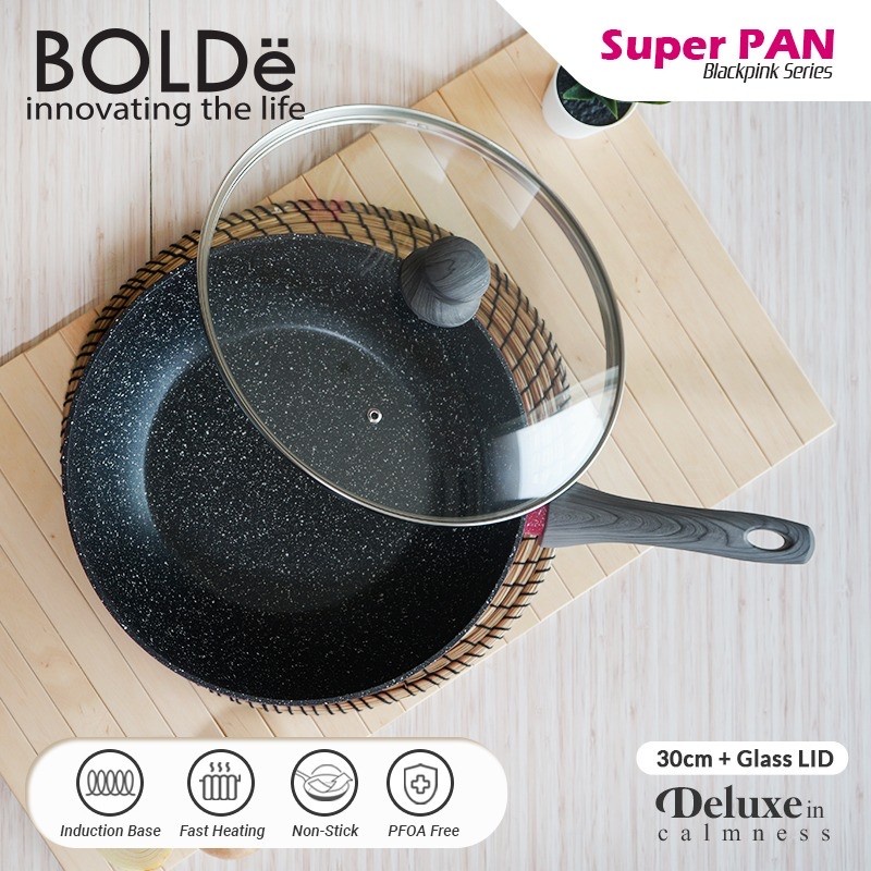 BOLDE Super Pan Wok 30 cm Super Pan Black Pink + Tutup Kaca