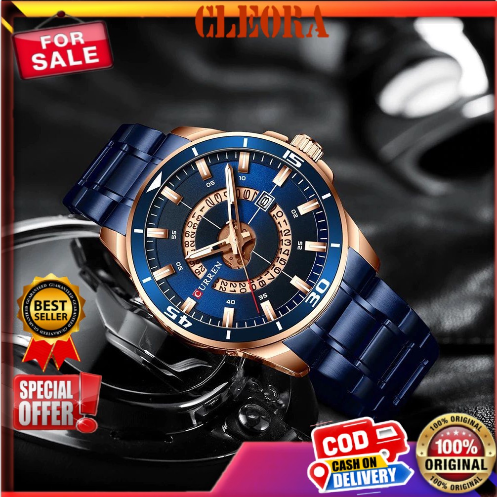 Jam Tangan Pria CURREN Original Analog Ori Stainless Steel Chronograph Aktif Luminous Hand Jm Arloji