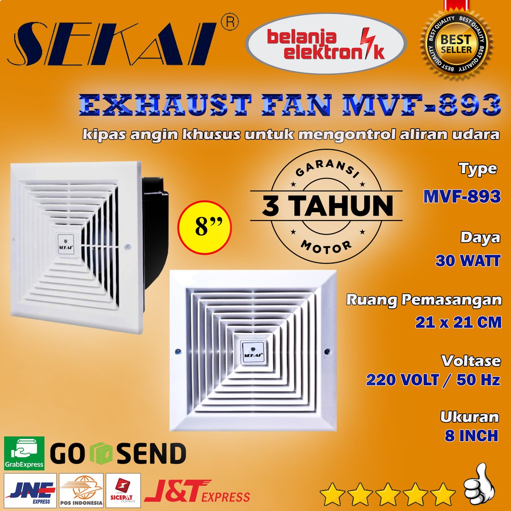 EXHAUST FAN CEILING PLAFON MVF 893 8 INCH HEXOS KAMAR MANDI PENGHISAP UDARA