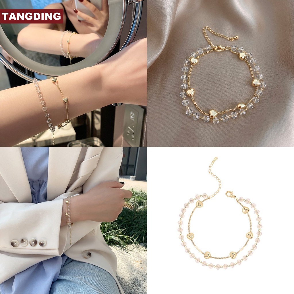 Gelang Double Layer Bentuk Hati Bahan Metal Gaya Korea Untuk Wanita