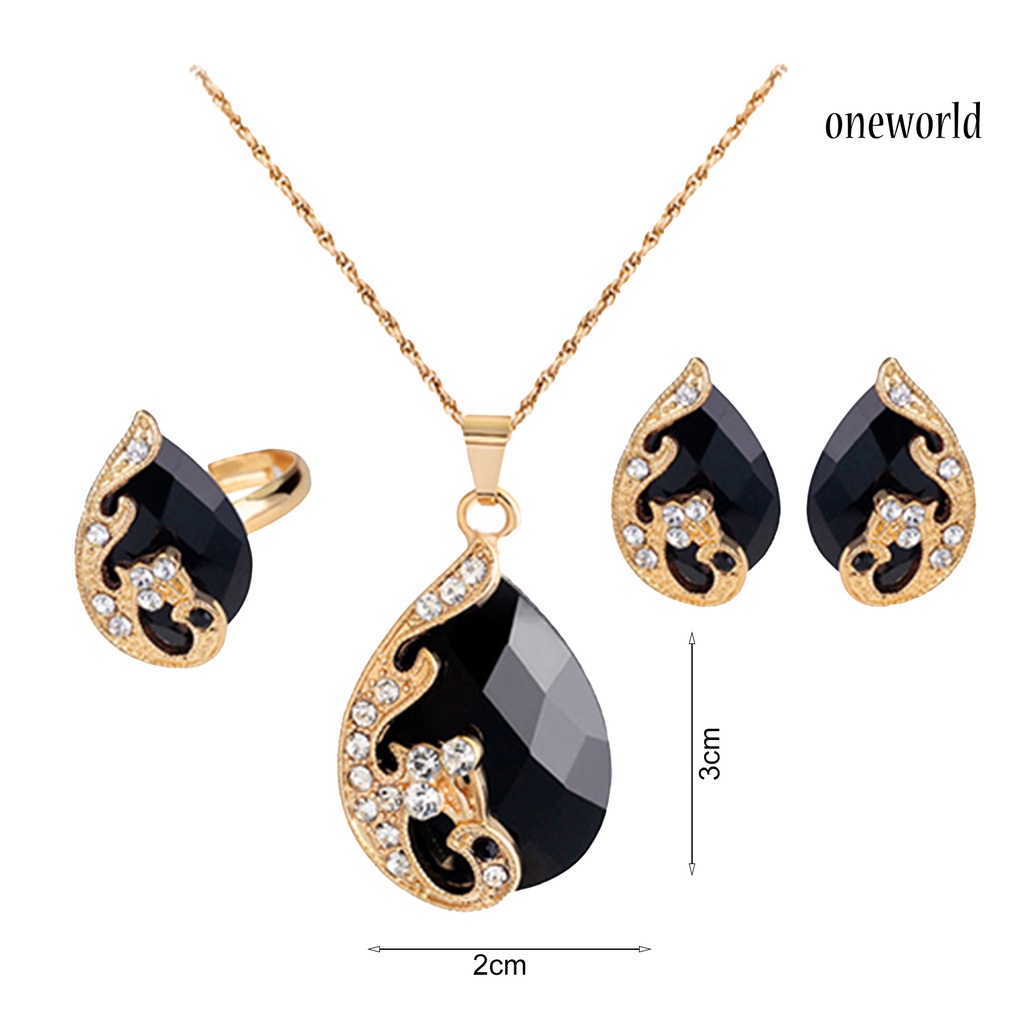 OW@ Jewelry Set Rhinestone Inlaid Temperament Alloy Exquisite Waterdrop Pendants Earrings Ring for Anniversary