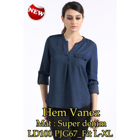 Dijual Hem Vanez SW  pakaian wanita kemeja warna biru dongker Berkualitas
