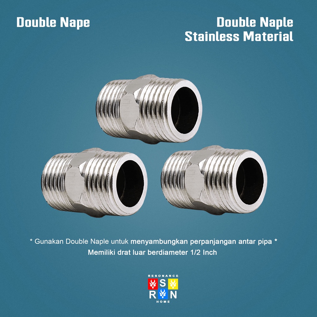 Double Nepel 1/2 Inch Drat Luar Stainless Steel 304 Resonance Home