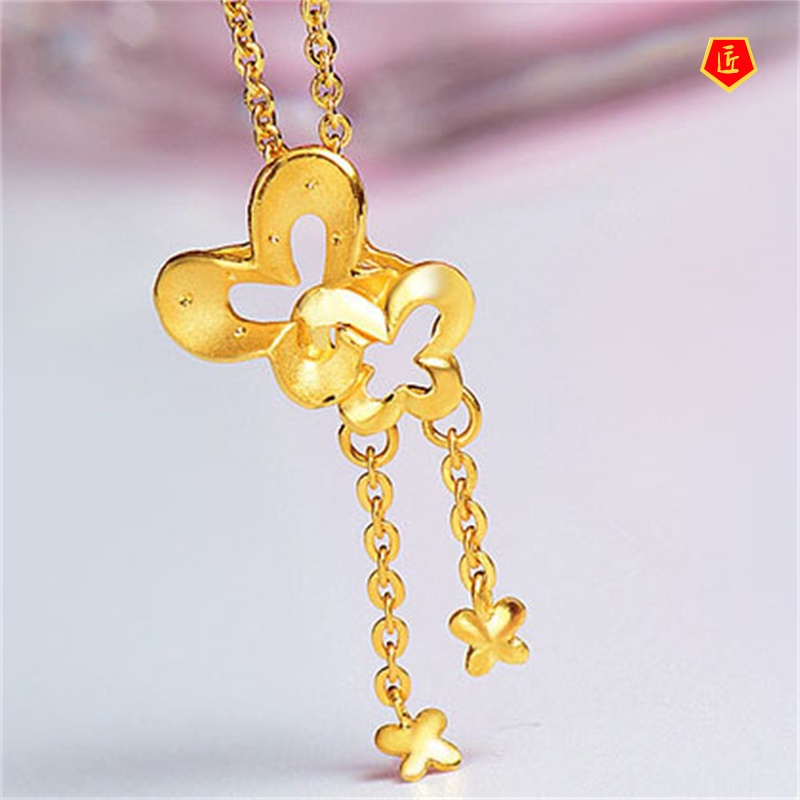 [Ready Stock]3D Gold Love of Butterfly Pendant Necklace European Coin Sandy Gold Jewelry