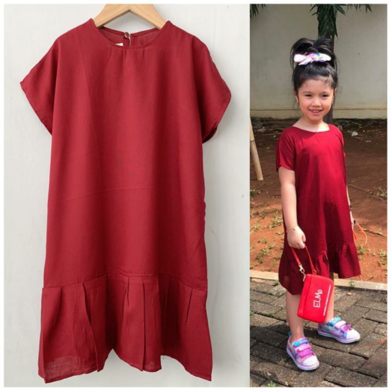 Dress Anak Rayon Rafel Polos Dress Anak Murah Size 2,4,6,8,10 Tahun