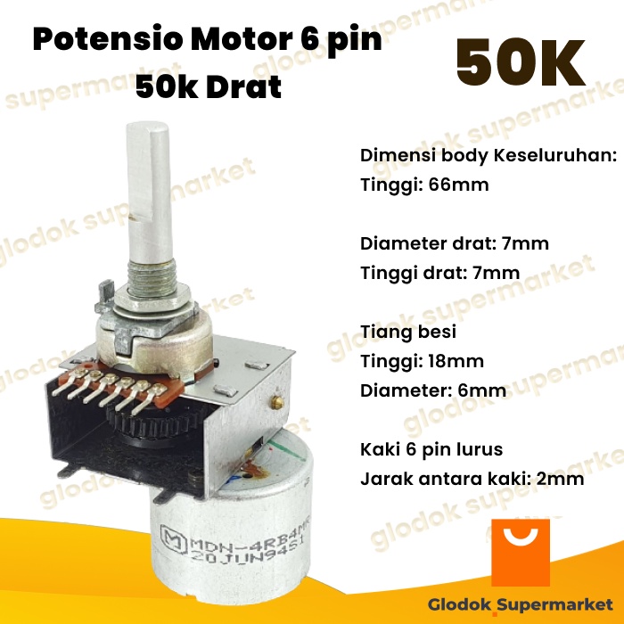 Potensio Motor 6 pin 50k Drat Stereo Kaki 6 Lurus 503