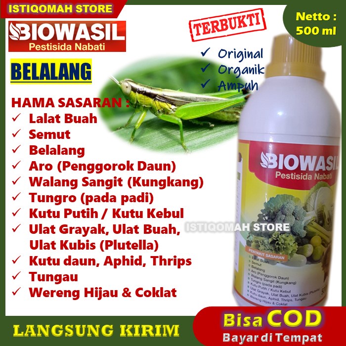 PROMO BIOWASIL 500ml Pestisida Nabati Obat Hama BELALANG untuk Semua Jenis Tanaman, Sayuran, Buah-buahan, Palawija, Tanaman Hortikultura, Tanaman Perkebunan, Tanaman Hias / Bunga, dll Paling Ampuh Laris MURAH Bisa COD Bayar di Tempat