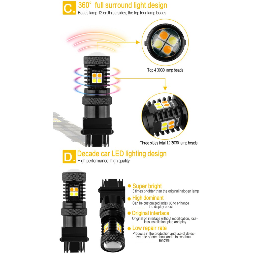 2Pcs【In stock】T20 1157 T25 7443 Car LED Turn signal lamp Canbus DRL Directional light