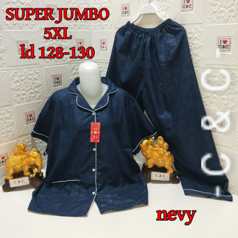 CNC - BAJU TIDUR WANITA SUPER JUMBO CP 5XL/LD 130/HEMBOS-Nevi Lis putih