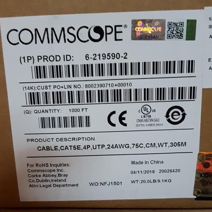 Indoor Kabel LAN Commscope UTP cat.5e 305m ORIGINAL | AMP ASLI cat5e jaringan ethernet