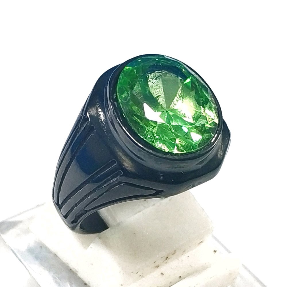 CINCIN PERMATA BLACK TITANIUM GREEN AQUAMARINE CUTING