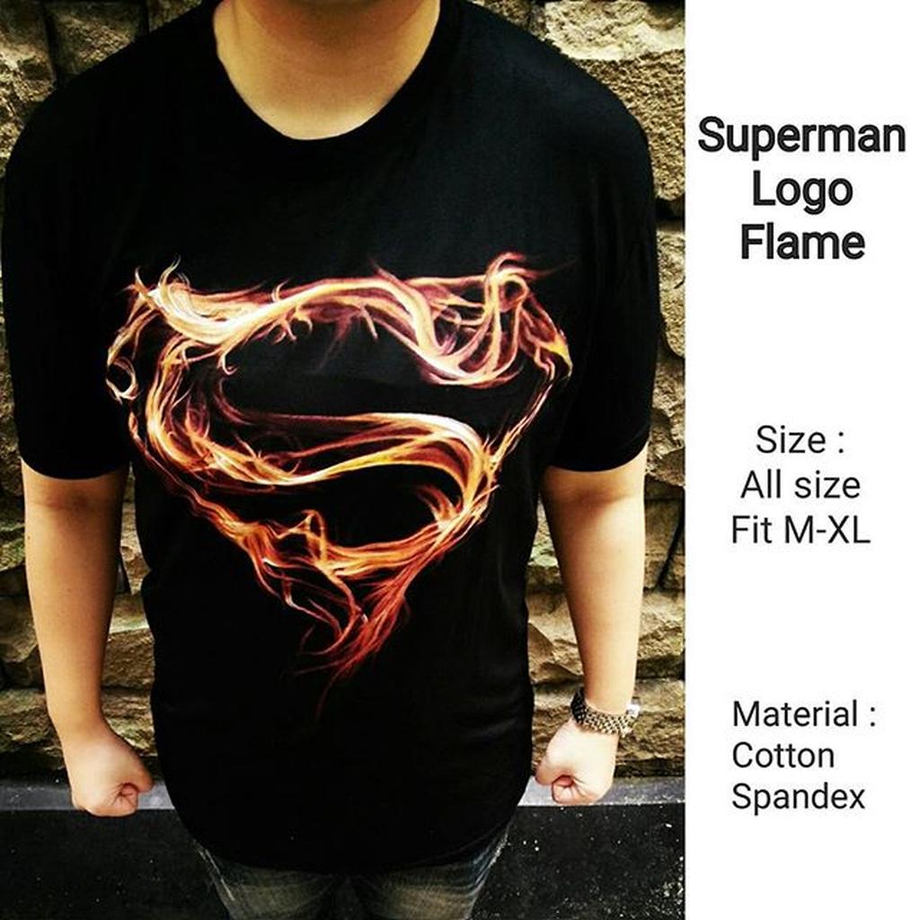 Baju Kaos Pakaian Cowok Cowo Pria Keren Superman Logo Flame Red Api Superhero DC Comic