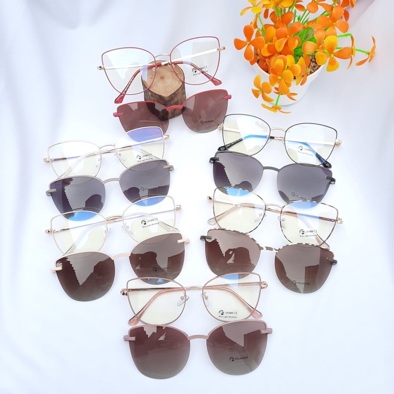 kacamata clip on besi Cimel wanita lensa blueray dan polarized