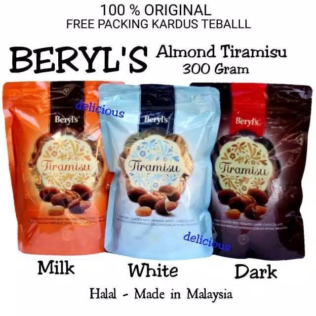 

✨COD✨ BERYL'S ALMOND TIRAMISU MILK WHITE 300G CHOCOLATE COKLAT BERYLS - White
