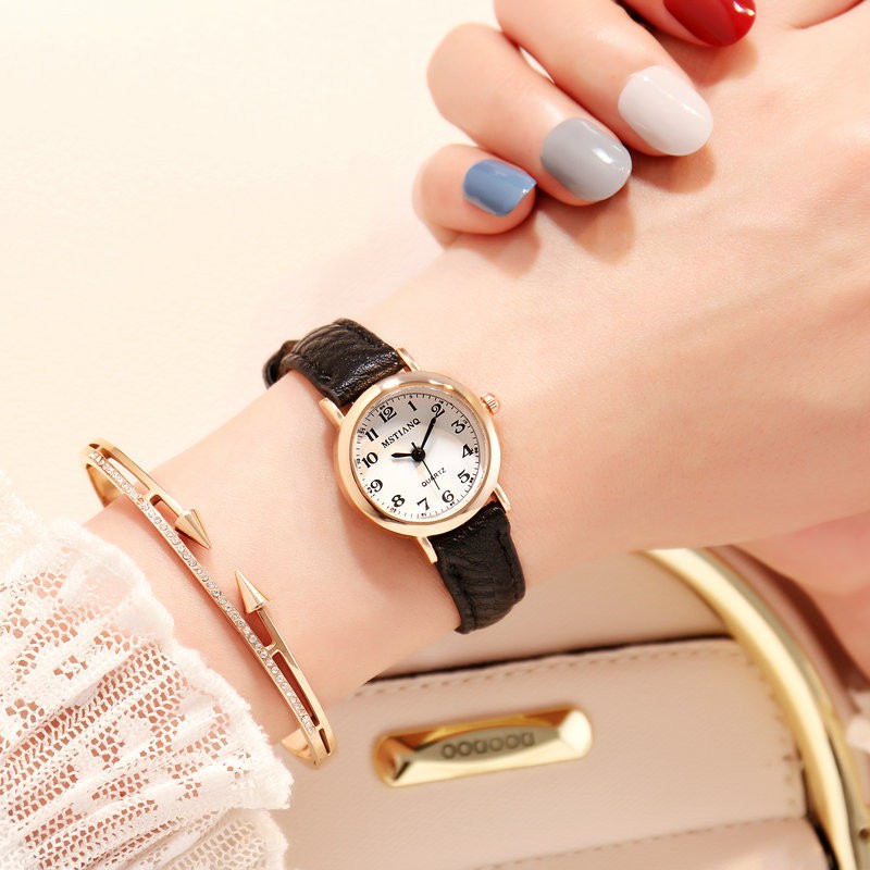 Watchyou Jam Tangan Wanita INS Fashion Kulit Retro Round Small Women Watches Analog-5