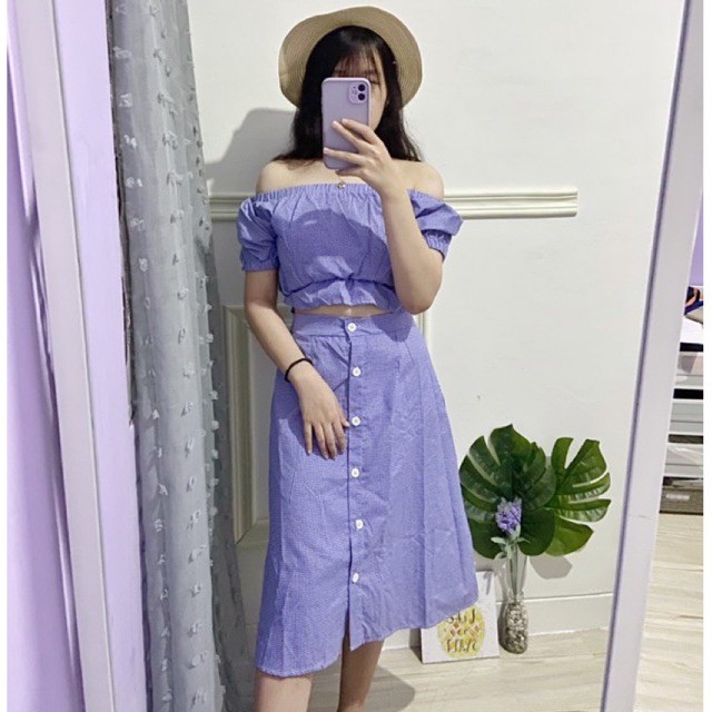 Setelan Wanita Sienna Plaid Ruffle Set