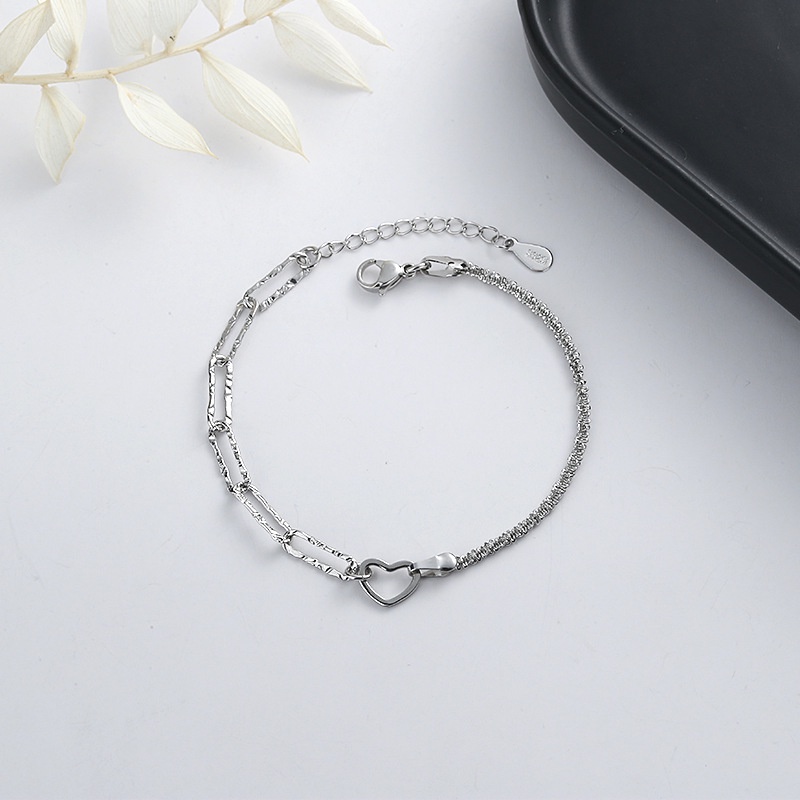 Elegant Heart Silver Bracelet Gelang Fashion Shiny Link Chain Adjustable Bracelets for Women Jewelry Party