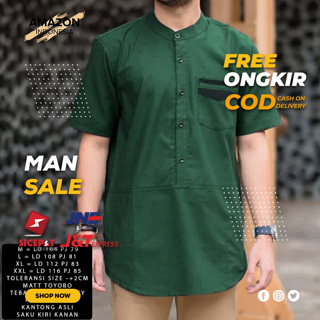 BAJU KOKO PRIA MUSLIM ATASAN PAKAIAN MUSLIM LENGAN PENDEK WARNA TOSCA POLOS KAIN KATUN TOYOBO TEBAL HALUS