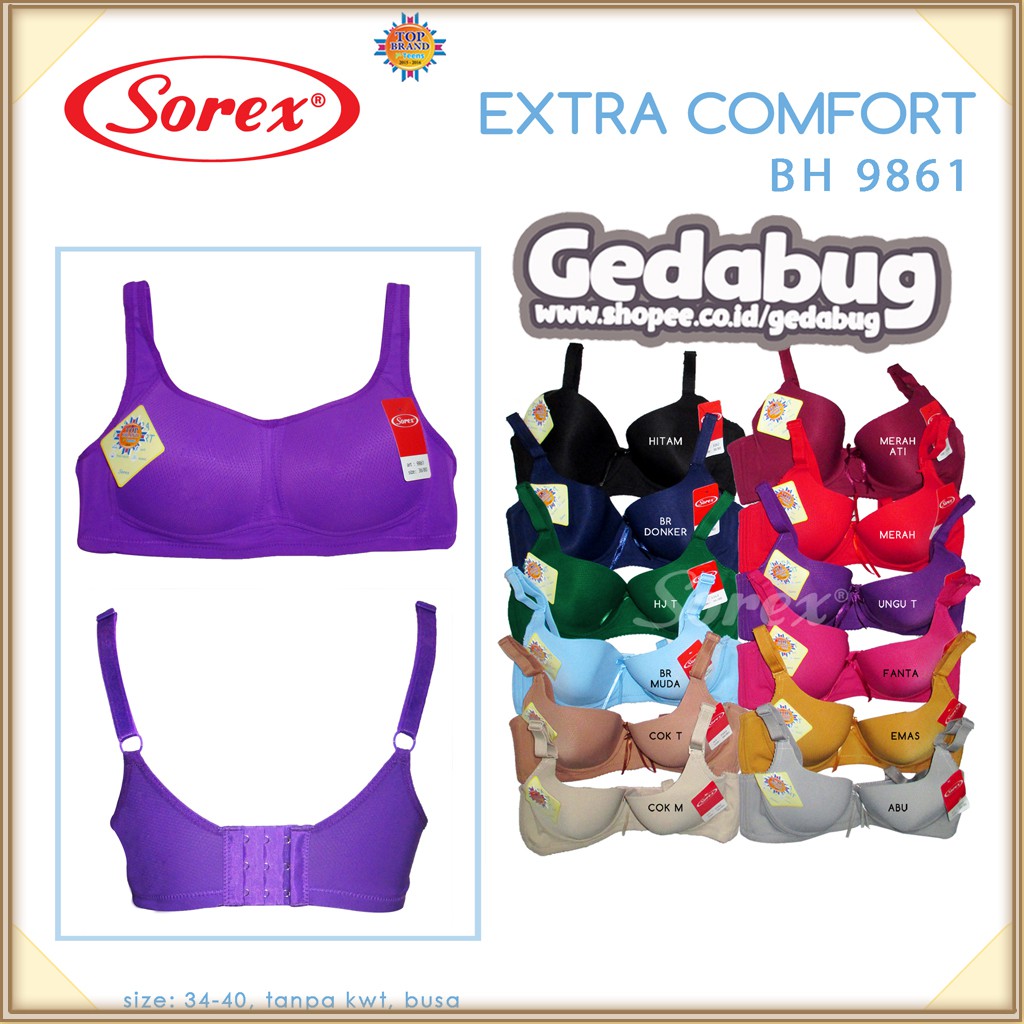 Sorex Bra 9852 Bra Extra Comfort Busa Tanpa Kawat Harian Kait 2 Setara Cup B-C BH Sorex 9852 | Gedabug