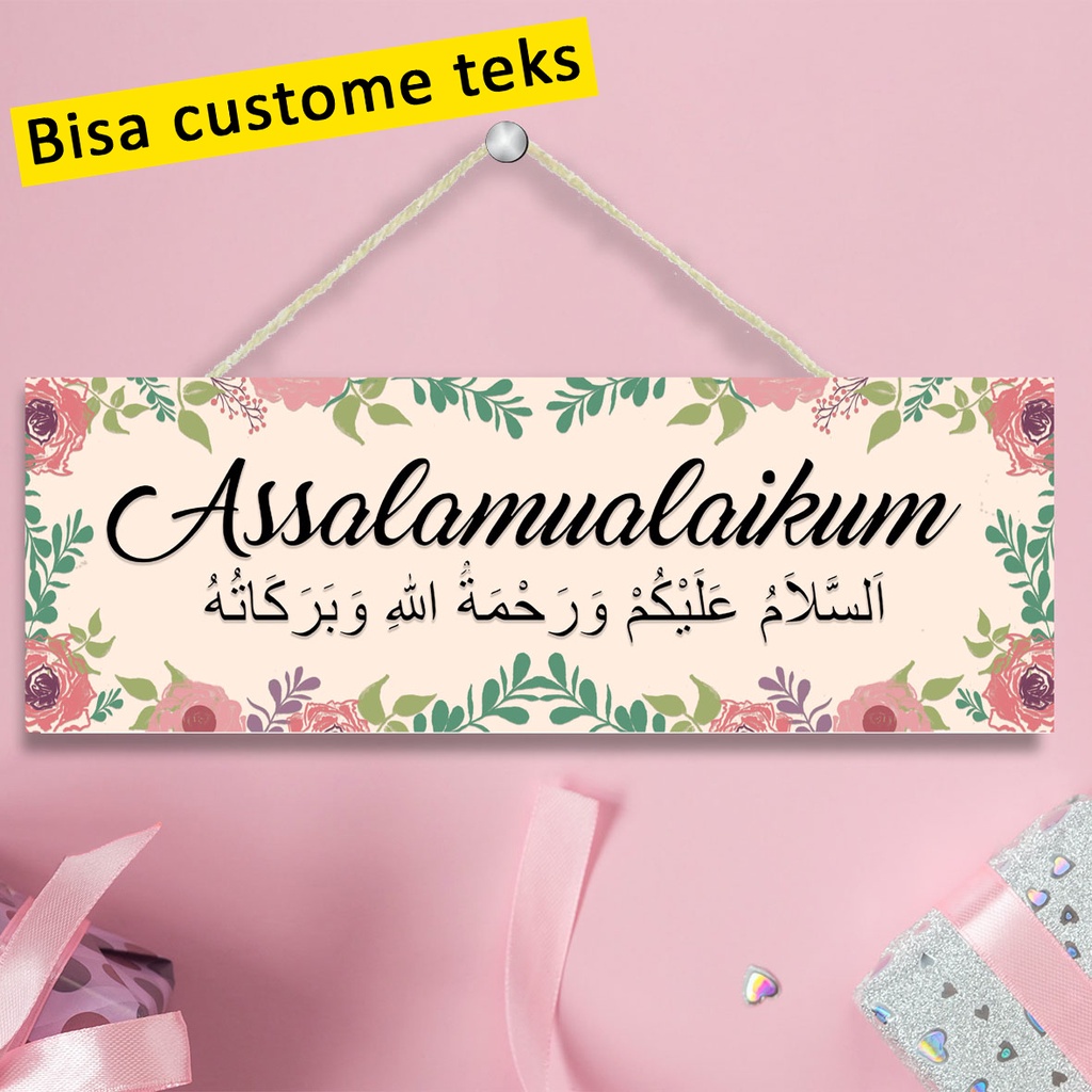 bisa custome teks Hiasan Dinding Islam Kaligrafi ASSALAMUALAIKUM Pajangan Rumah Shabby Gantungan Pintu Wall Decor