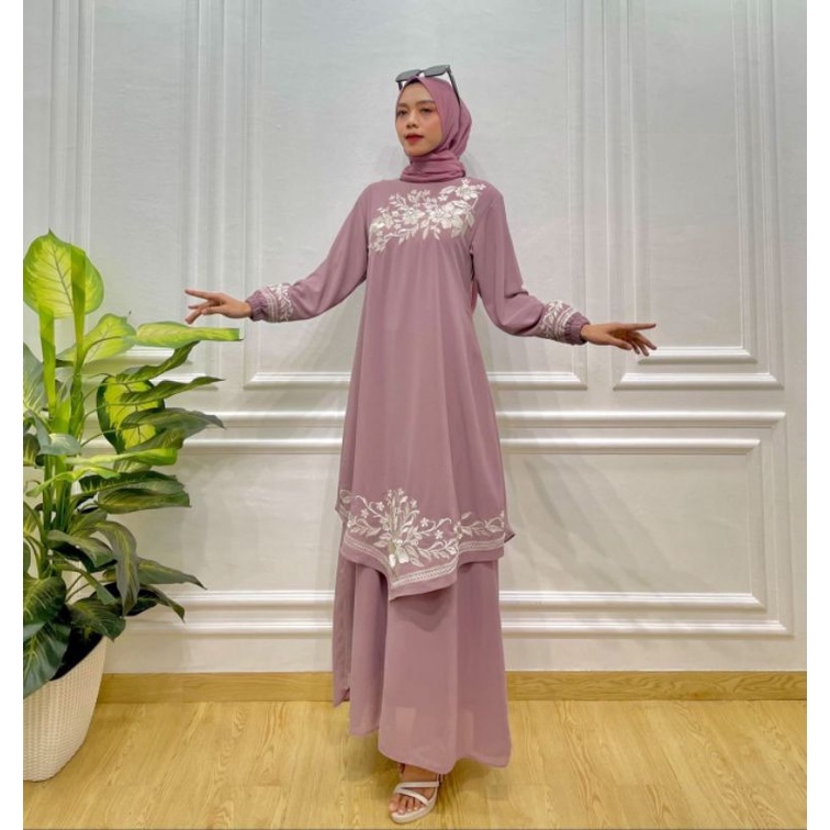 Gamis Melayu Bordir Rose Runcing Premium Raihanah Full Furing Ukuran S/M/L/XL Size Kecil Besar Jumbo