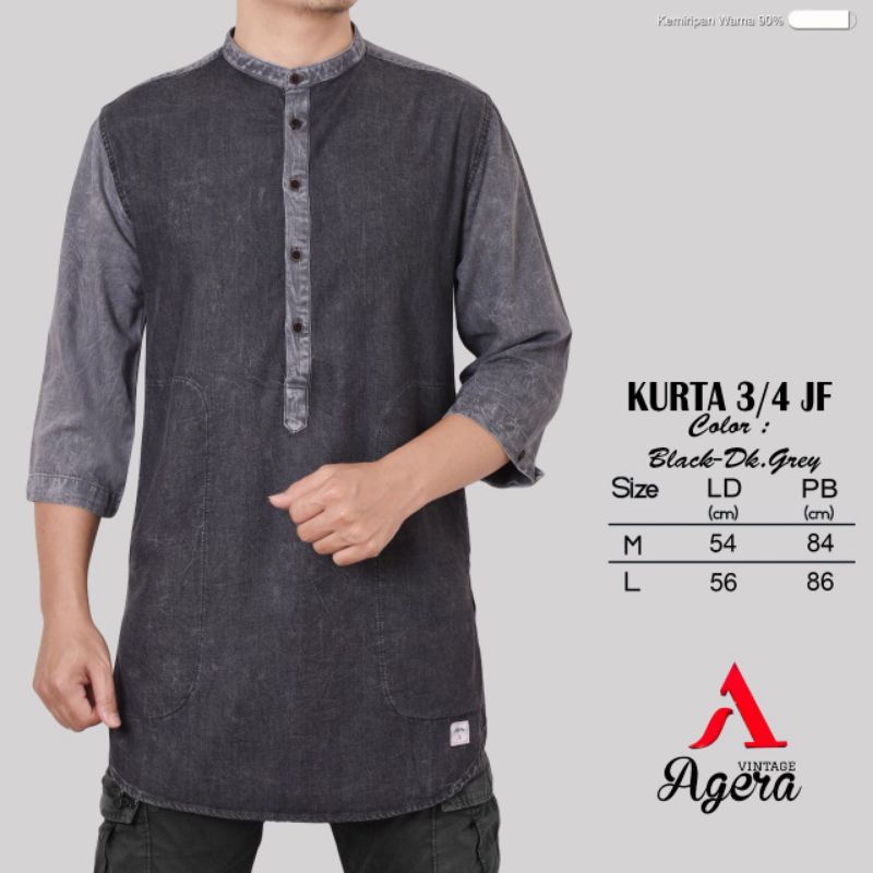 Baju kemeja kurta pria lengan pendek dan 3/4 kombinasi limited edition JF cotton denim agera