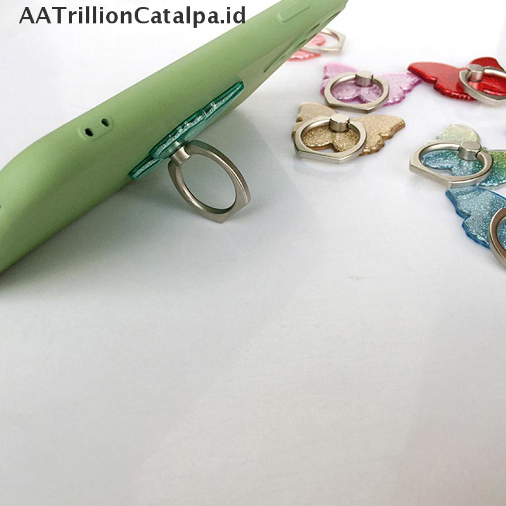 (AATrillionCatalpa) Ring Stand holder Hp Universal Bentuk Kupu-Kupu Aksen Glitter Bisa Berputar 360 °