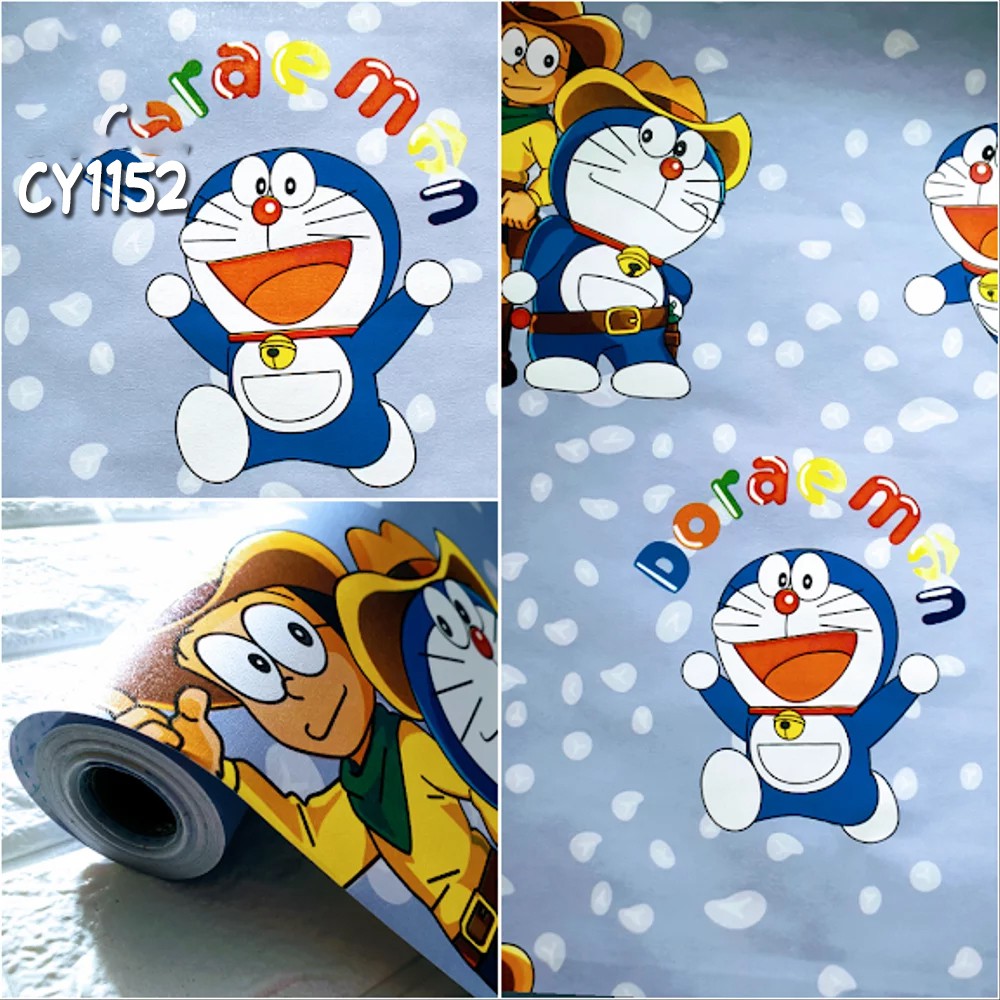 Wallpaper Dinding Ukuran 45cm x 10m Wallpaper Dinding Motif Doraemon & Hellokitty Wallpaper Stiker 3D Wallpaper Aesthetic-2