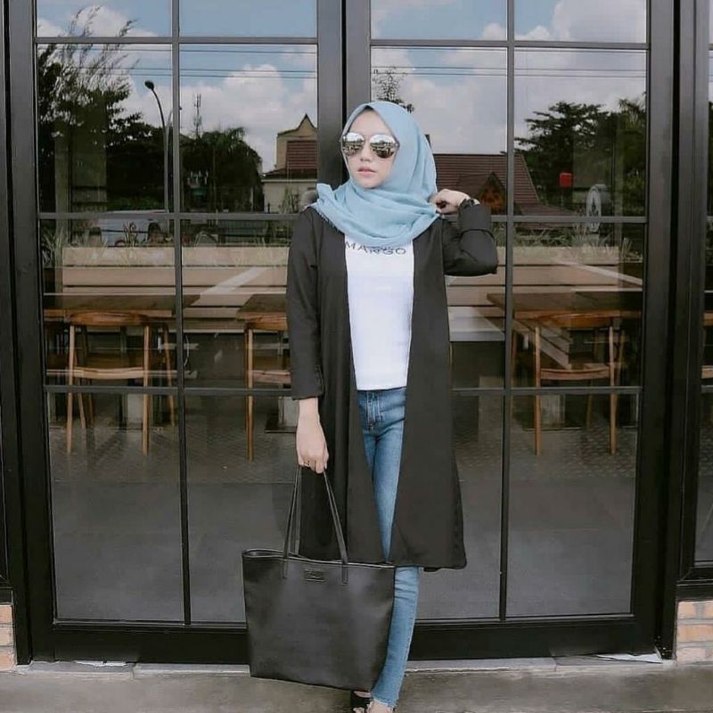 Cardigan Long Bahan Crinckle Ukuran Reguler Baju Wanita Luaran Muslim