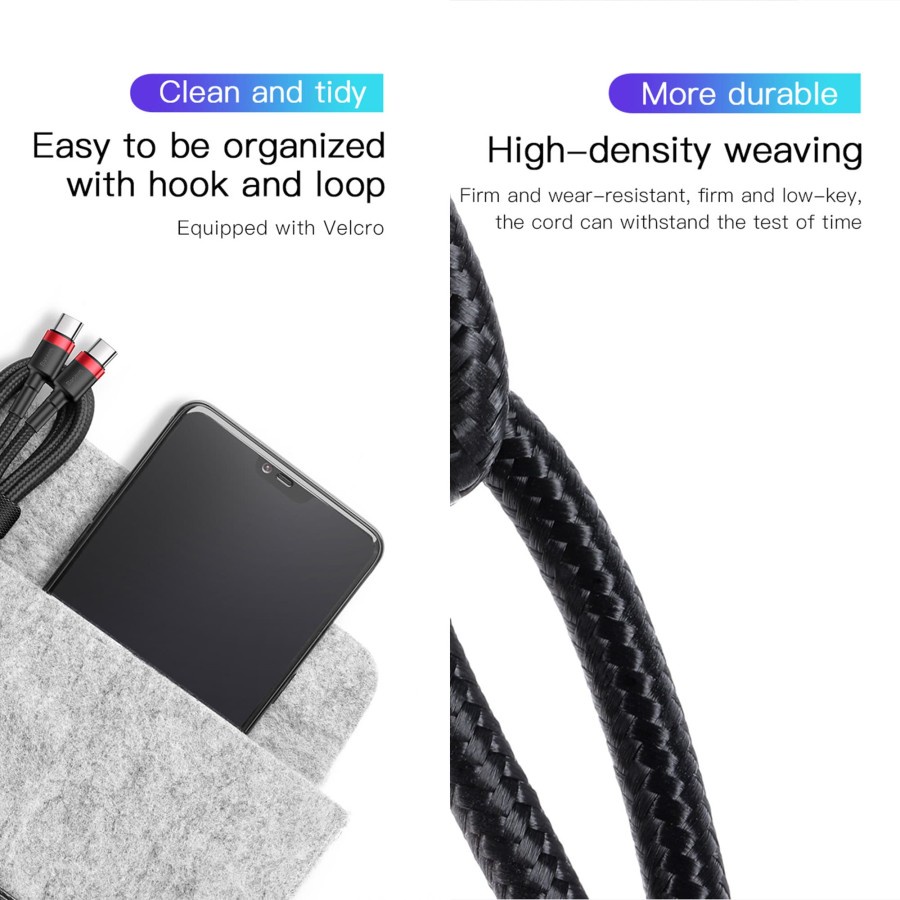 BASEUS Kabel Charger Type C Type-C 60W PD Fast Charging Macbook 2M Samsung A70 Note 10 20 3A Data Cable