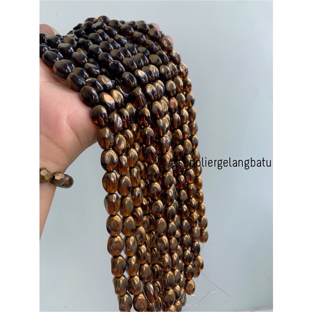 kristal CEKO KACANG GOLD brown quartz 10mm cokelat emas oval cutting