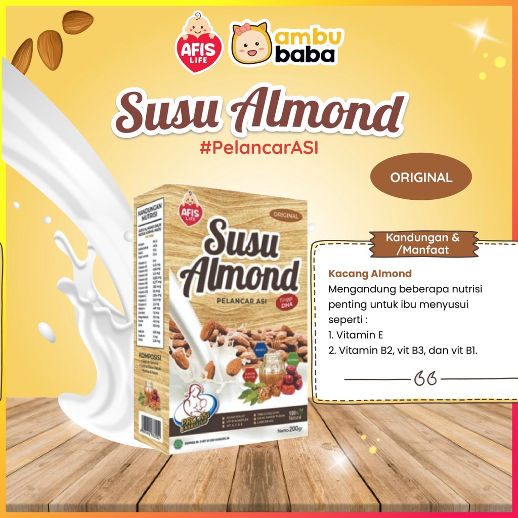 Afis Life Susu Almond Plus Ekstrak Daun Katuk Kurma Dan Madu Pelancar Asi Booster Asi