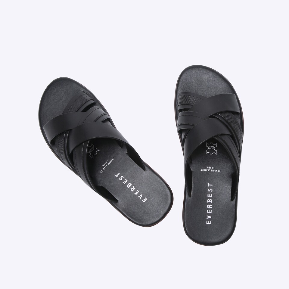 SANDAL SLIDE EVERBEST PRIA ORIGINAL SENDAL CASUAL KULIT ASLI BRANDED HITAM EM36