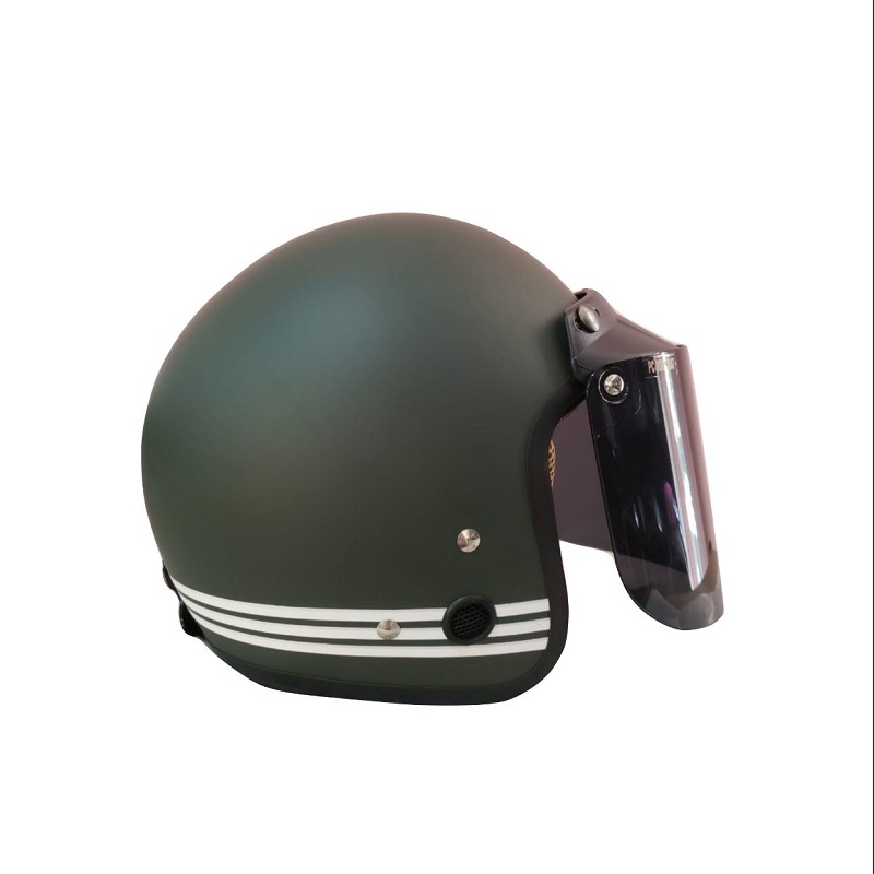 Helm Bogo / Helm Retro / Helm IOZ Line Green Army Doff + Kaca Helm Datar