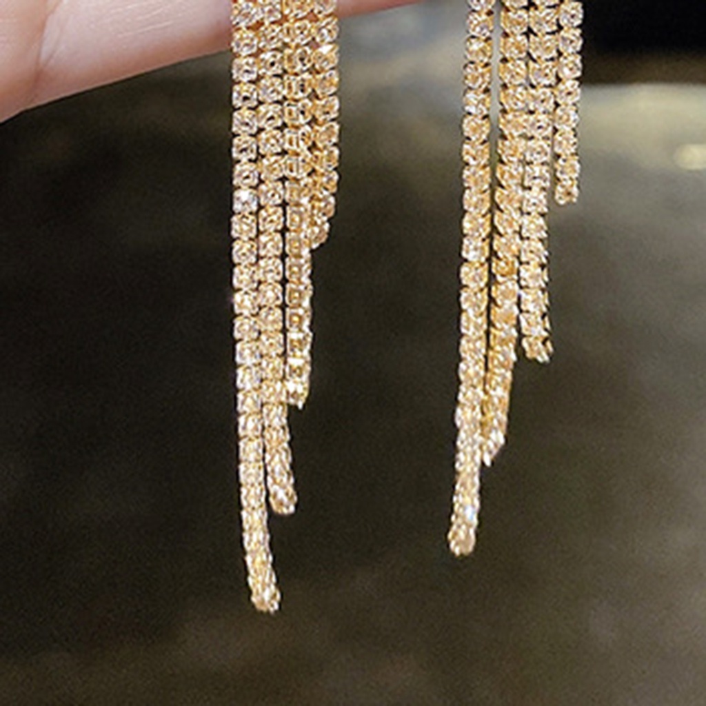 Hu Hu Hu Hu Hu Alat Bantu Pasang Kacamata♡ 1 Pasang Anting Rumbai Panjang Aksen Berlian Imitasi Untuk Wanita