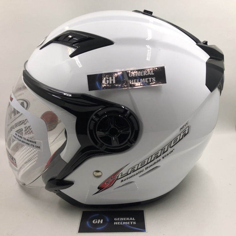 HELM NHK GLADIATOR SOLID WHITE PUTIH DOUBLE VISOR HALF FACE